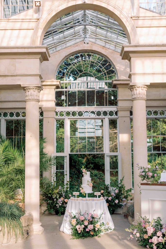 elegant wedding cakes, a contemporary royal iced cake with floral applique and sugar flower. Syon Park Wedding